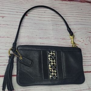 COACH Vintage Black Leather Wristlet with Antique Brass Hardware